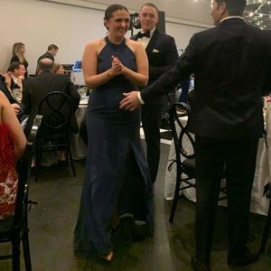 Bella Bridesmaid - After Six - Navy Halter Neck Gown - Size 12R